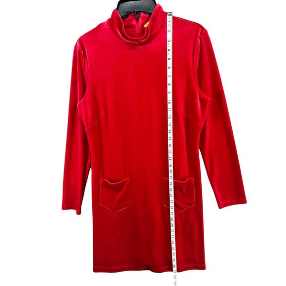 Gianni Bini Dress Womens 10 Red Velour Mock Neck Velvety Modern Holiday Festive - Picture 10 of 16
